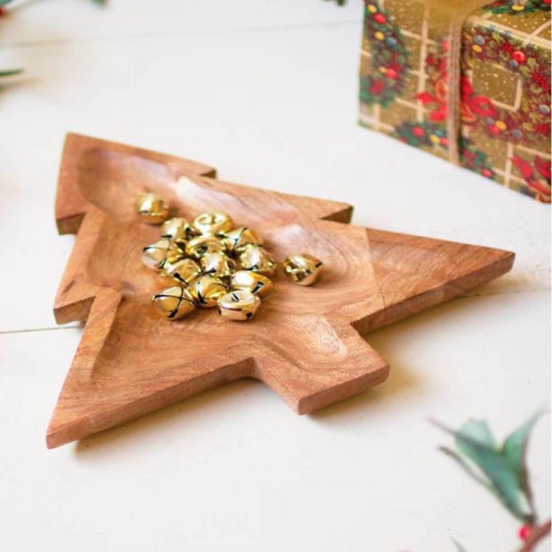 Carved Wood Christmas Tree Platter