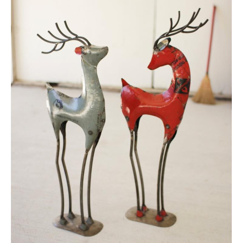 All-Weather Extra-Tall Recycled Metal Deer Decor, Set of 2