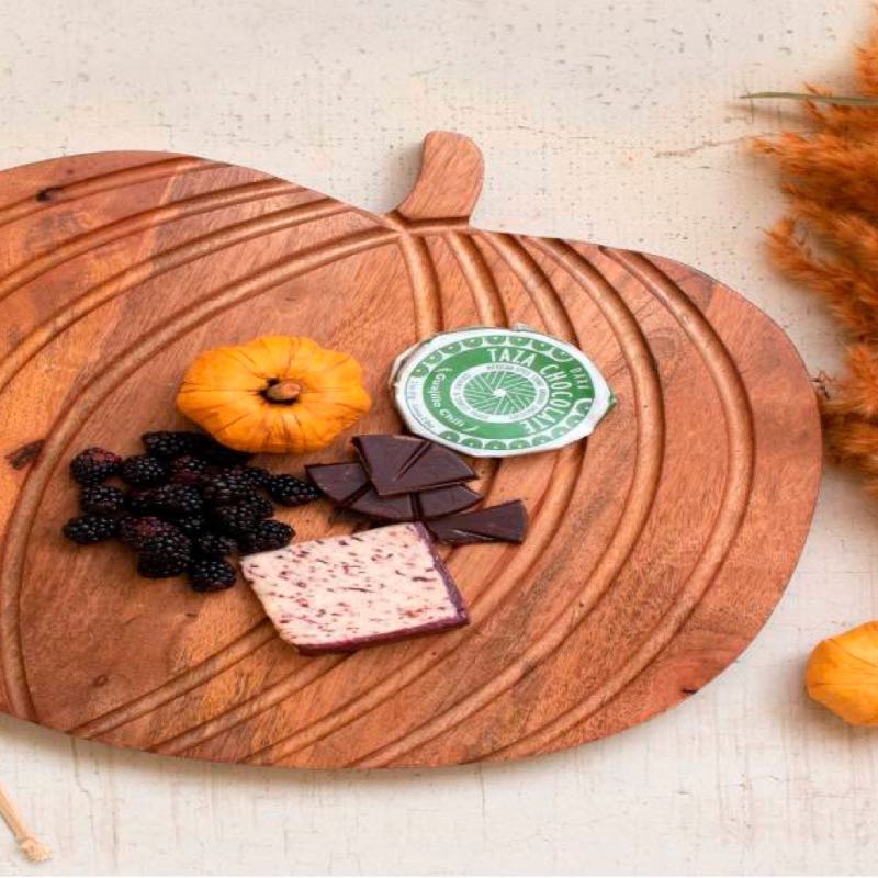 Hand-Carved Mango Wood Pumpkin Tray