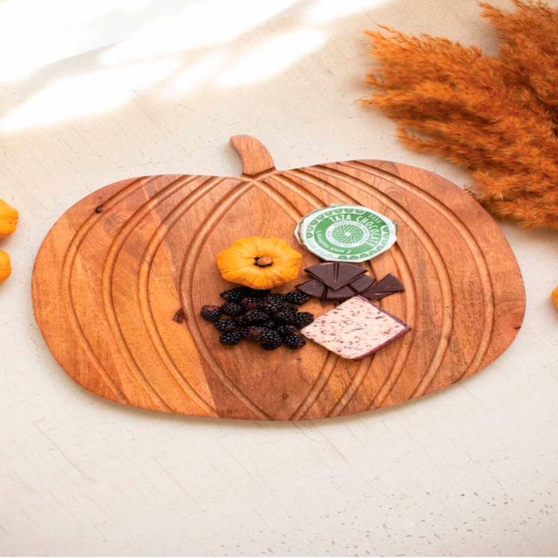 Hand-Carved Mango Wood Pumpkin Tray