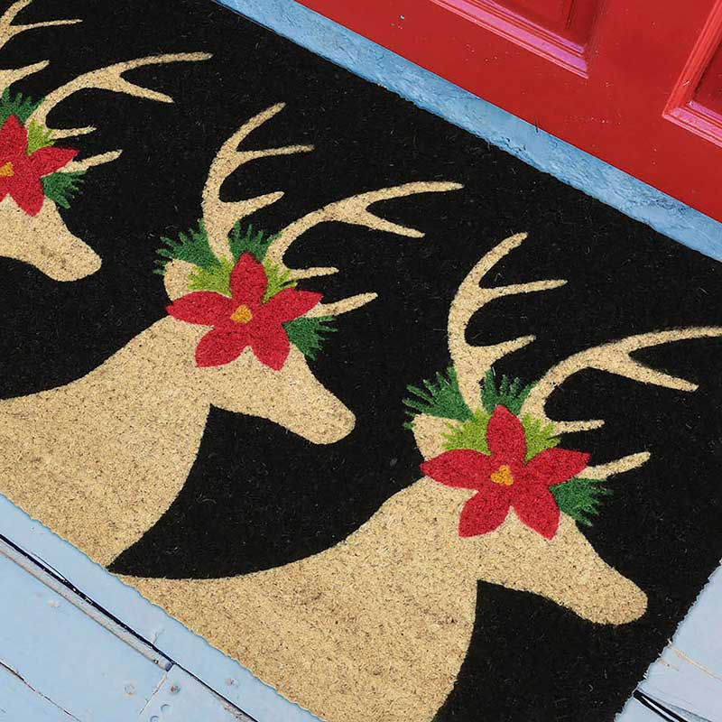 Holiday Reindeer Coir Doormat