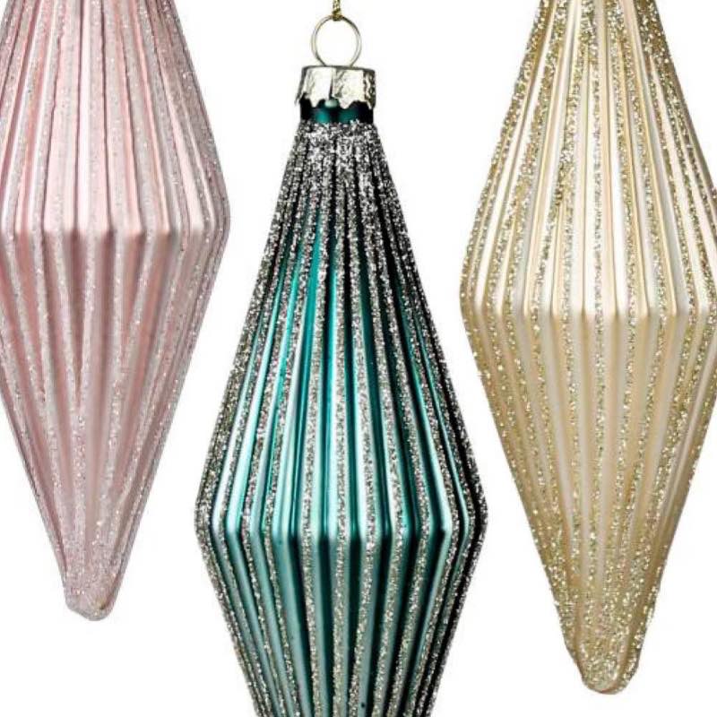 Glittery Rhombus Glass Ornament, Set of 6