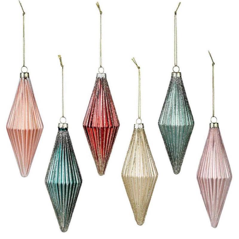 Glittery Rhombus Glass Ornament, Set of 6