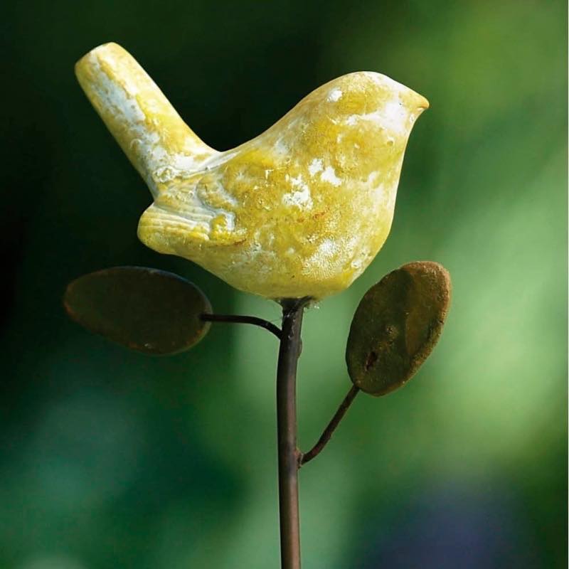 Terracotta Yellow Bird Plant Pick