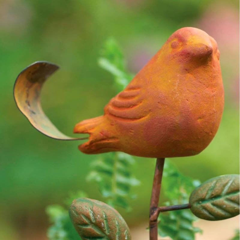 Terracotta Orange Bird Plant Pick