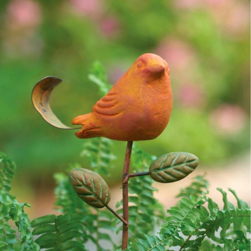 Terracotta Orange Bird Plant Pick