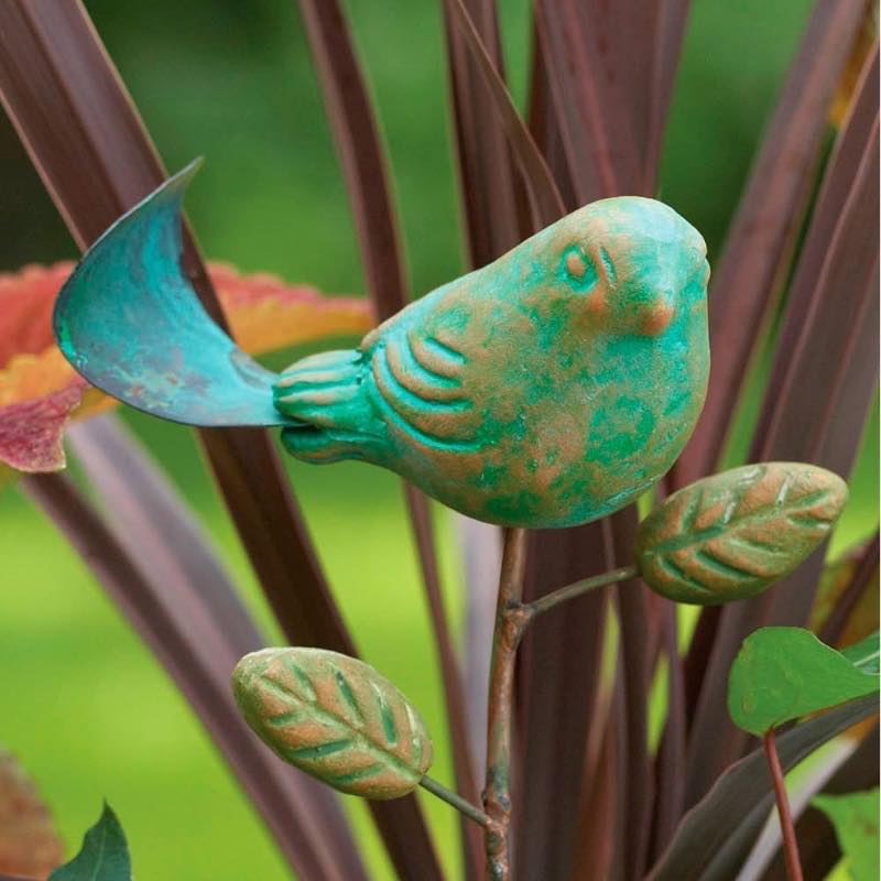 Terracotta Teal Bird Plant Pick