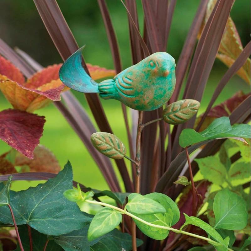 Terracotta Teal Bird Plant Pick