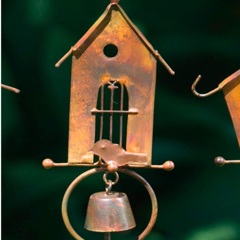 Copper-Flamed Bird House Garden Stakes, Set of 3