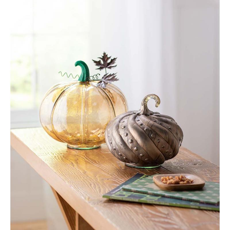 Silver-Bronze Glass Pumpkin