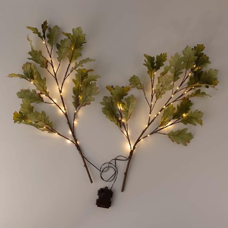 Indoor/Outdoor Lighted Moss Oak Branches, Set of 2