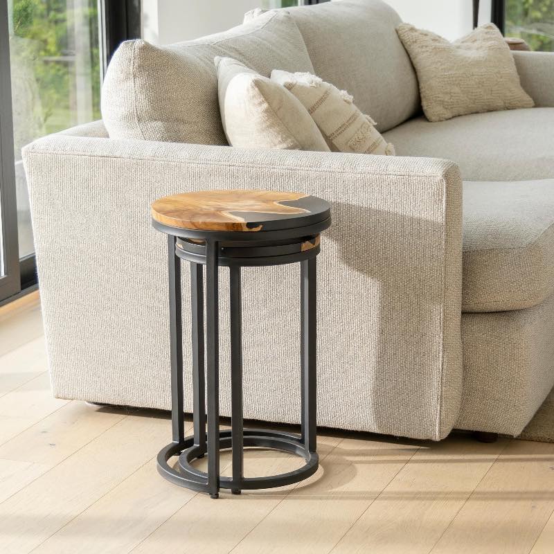 Round Wood Wave Nesting Tables, Set of 2