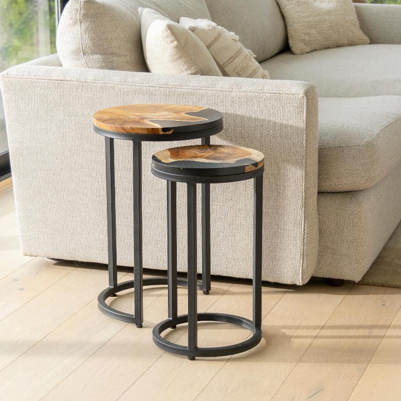 Round Wood Wave Nesting Tables, Set of 2