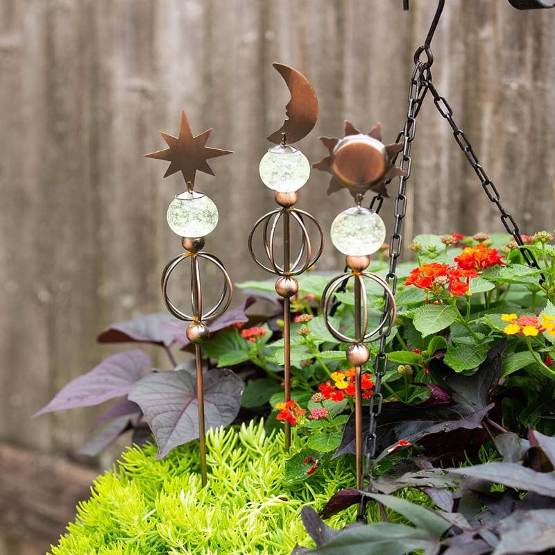 Celestial Trio Solar-Powered Garden Stakes, Set of 3