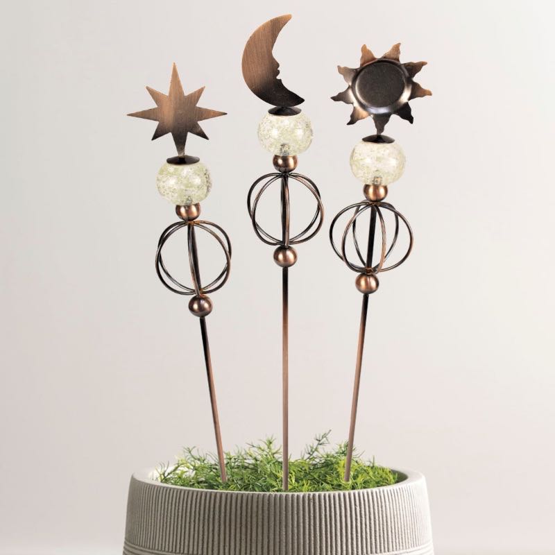 Celestial Trio Solar-Powered Garden Stakes, Set of 3