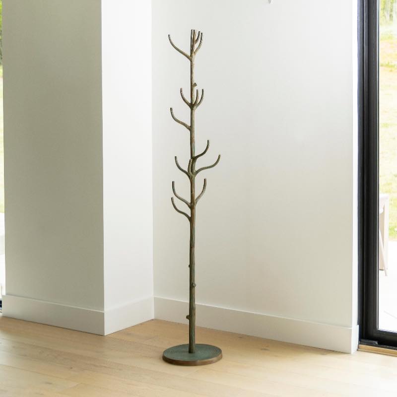 Metal Tree Branch-Inspired Coat Rack with Patina Finish