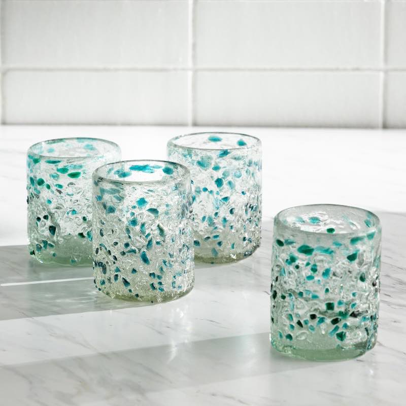 Blue Frost Confetti Recycled Tumbler Glasses, Set of 4