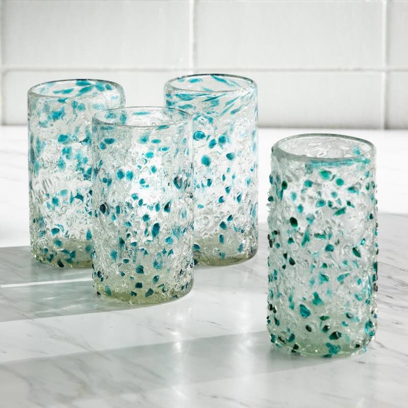 Blue Frost Confetti Recycled Pint Glasses, Set of 4