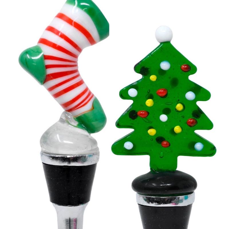 Holiday Glass Bottle Stoppers, Set of 2