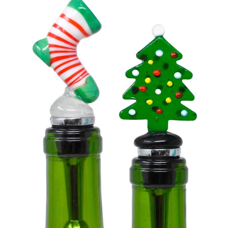 Holiday Glass Bottle Stoppers, Set of 2