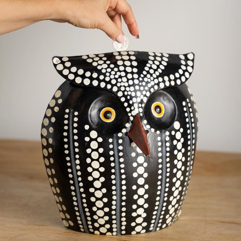 Large Metal Owl Bank