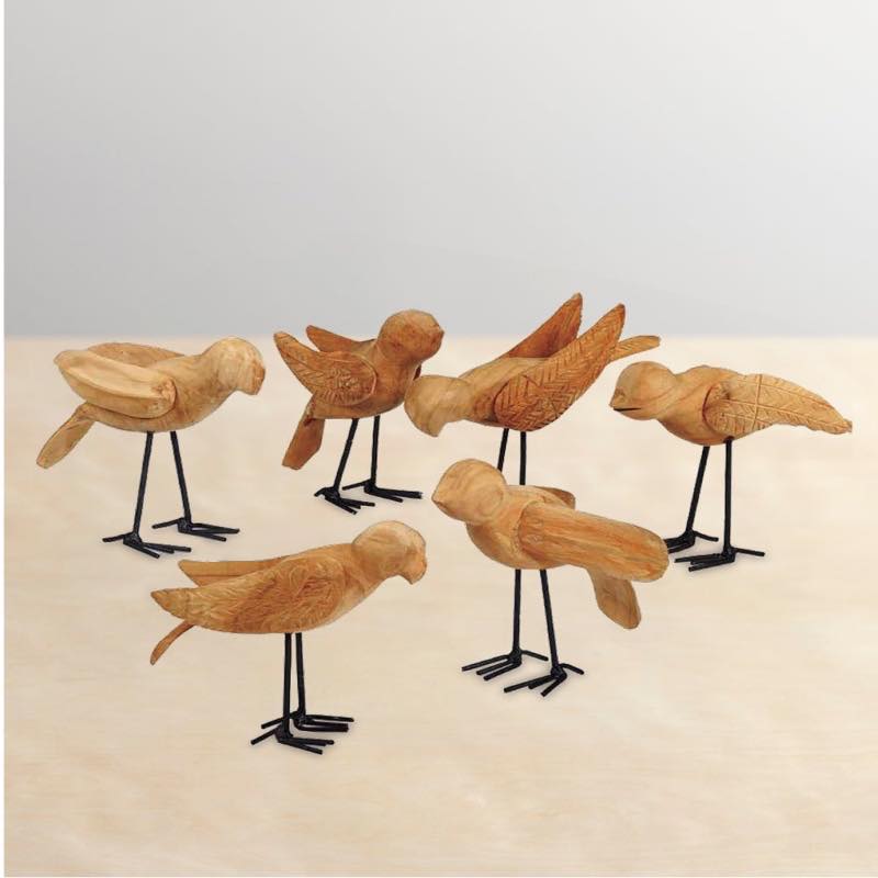 Deseo Reclaimed Teak Birds, Set of 6