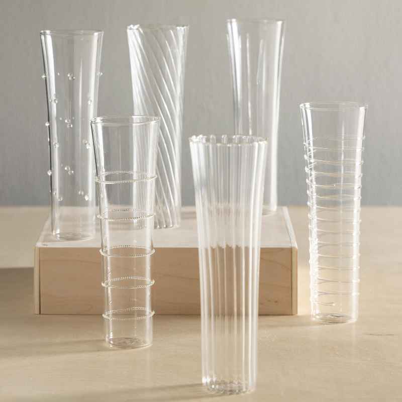Patterned Glass Champagne Flutes, Set of 6