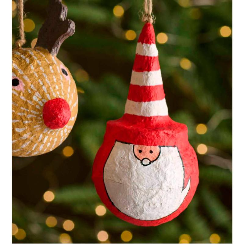 Recycled Fabric-Mache Santa Claus Ornament