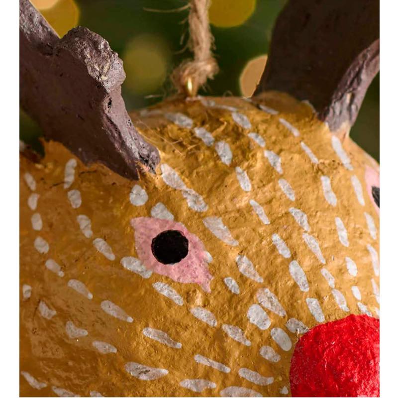 Recycled Fabric-Mache Reindeer Ornament