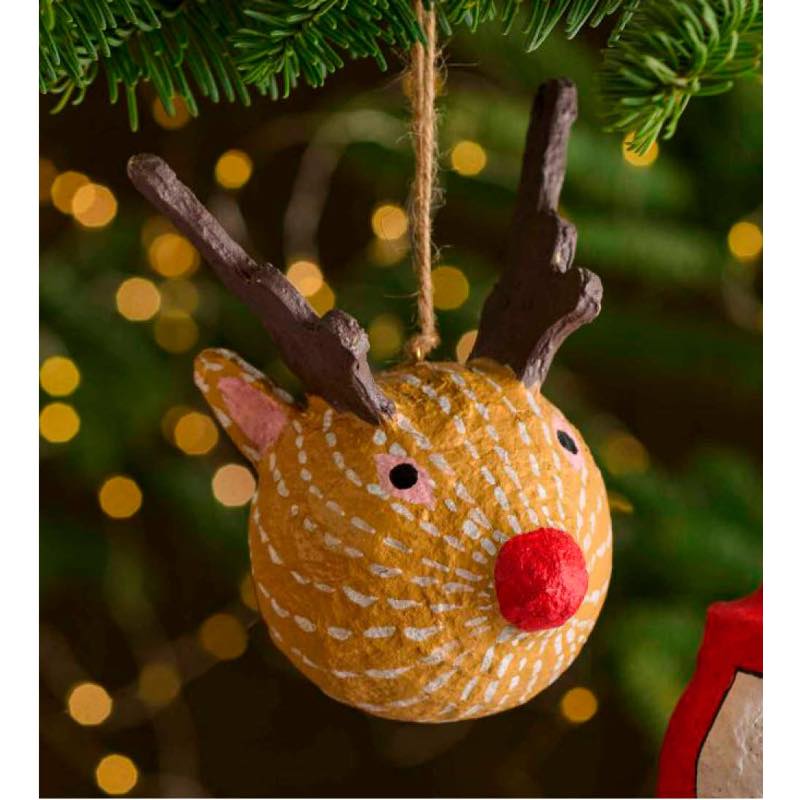 Recycled Fabric-Mache Reindeer Ornament