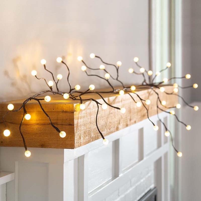 Indoor/Outdoor Globe Lighted Branch Garland with 48 Lights