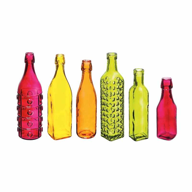 Colorful Garden Glass Bottles, Set of 6