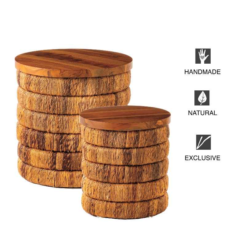 Abaca Woven Drum Nesting Tables, Set of 2