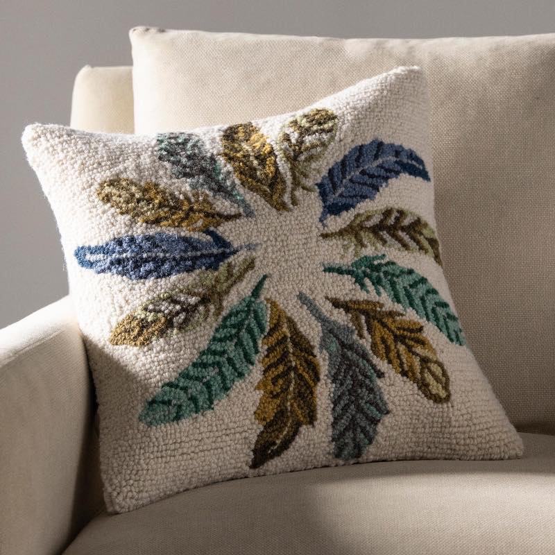 Hand-Hooked Wool Feather-Inspired Pillow