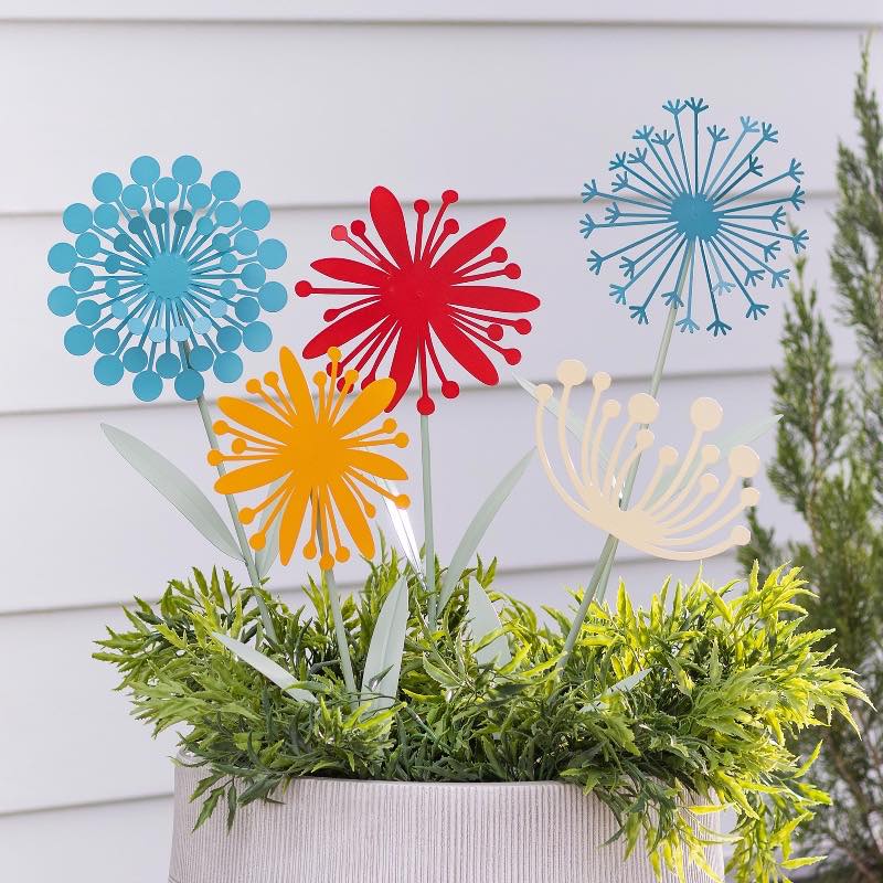 Laser-Cut Metal Wildflower Garden Stakes, Set of 5