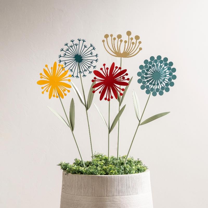 Laser-Cut Metal Wildflower Garden Stakes, Set of 5