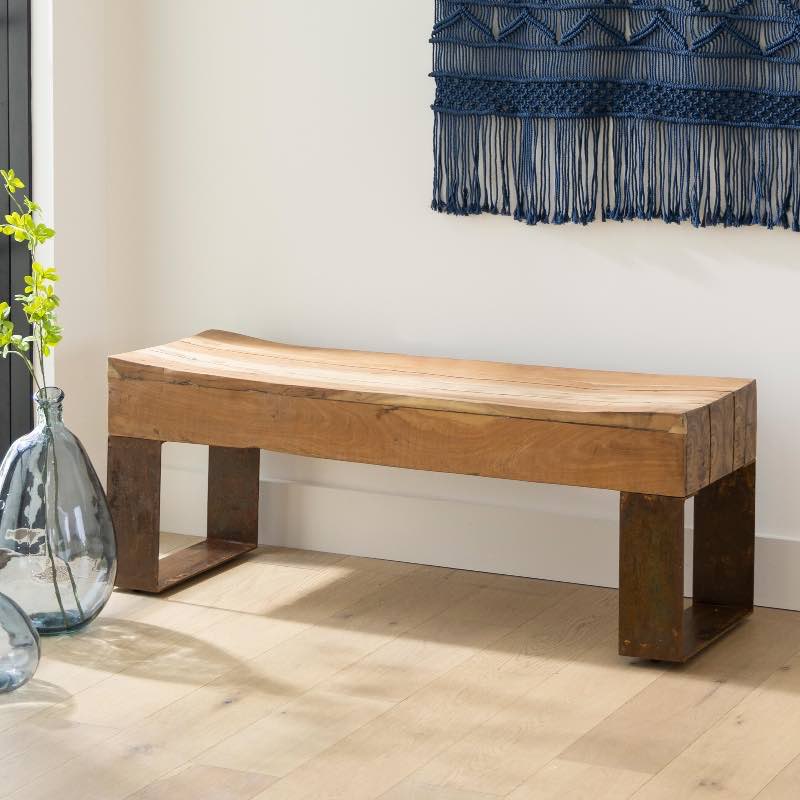 Indoor/ Outdoor Montanha Reclaimed Wood and Metal Bench