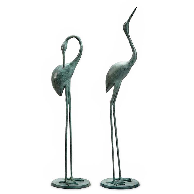 Contemplative Recycled Metal Garden Cranes, Set of 2