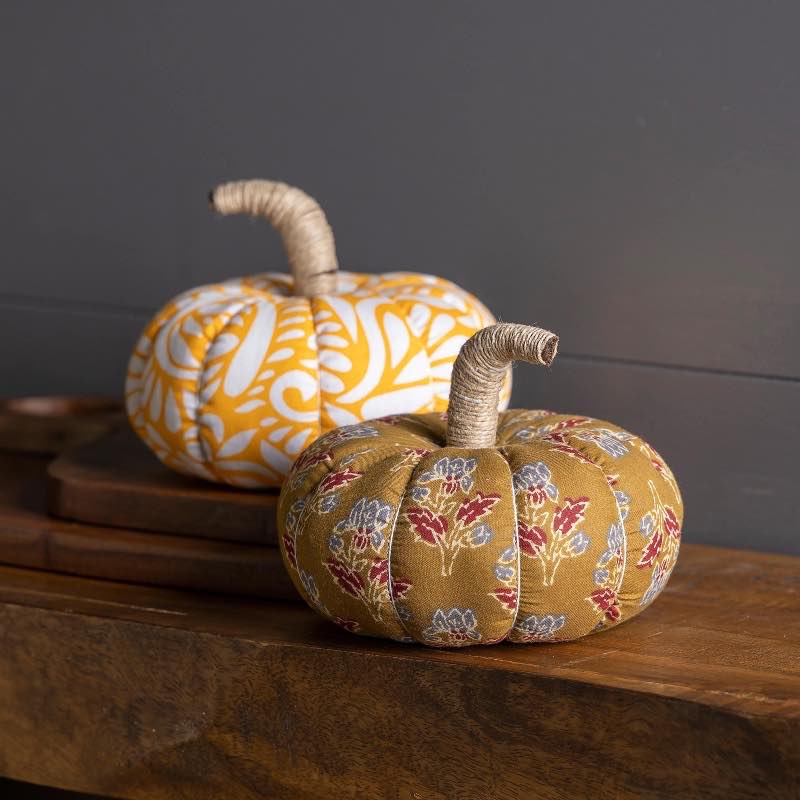 Handcrafted Sari Pumpkins, Set of 2