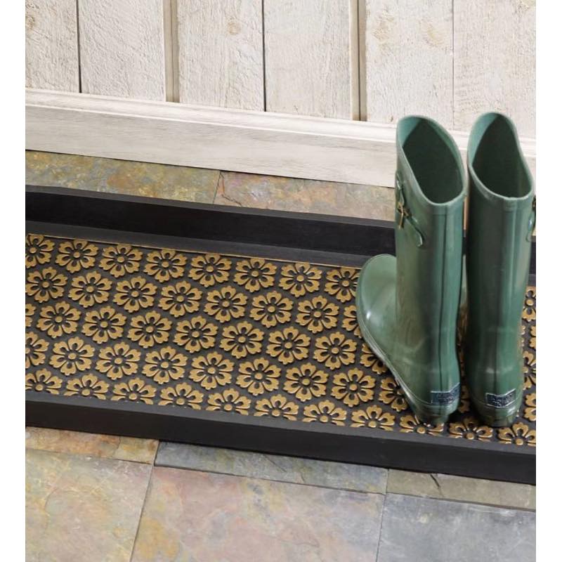 Brass-Brushed Flower Rubber Boot Tray