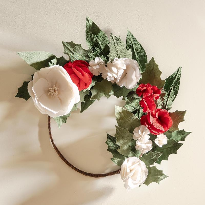 Handcrafted Fabric Amaryllis Wreath