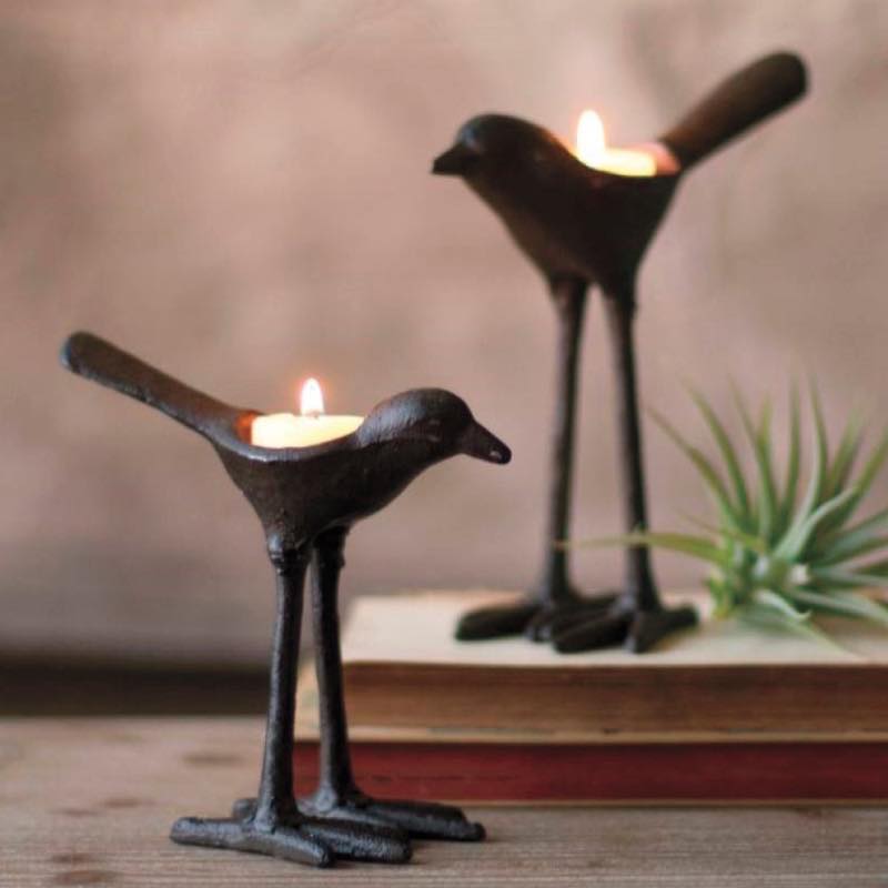 Cast Iron Bird Tealight Holders, Set of 2