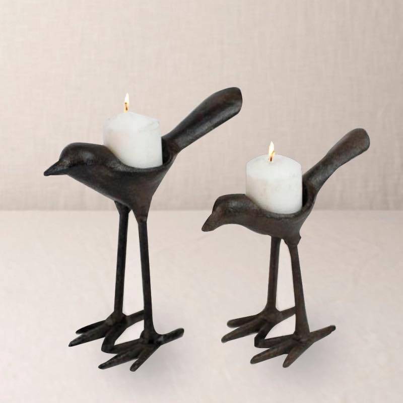 Cast Iron Bird Tealight Holders, Set of 2