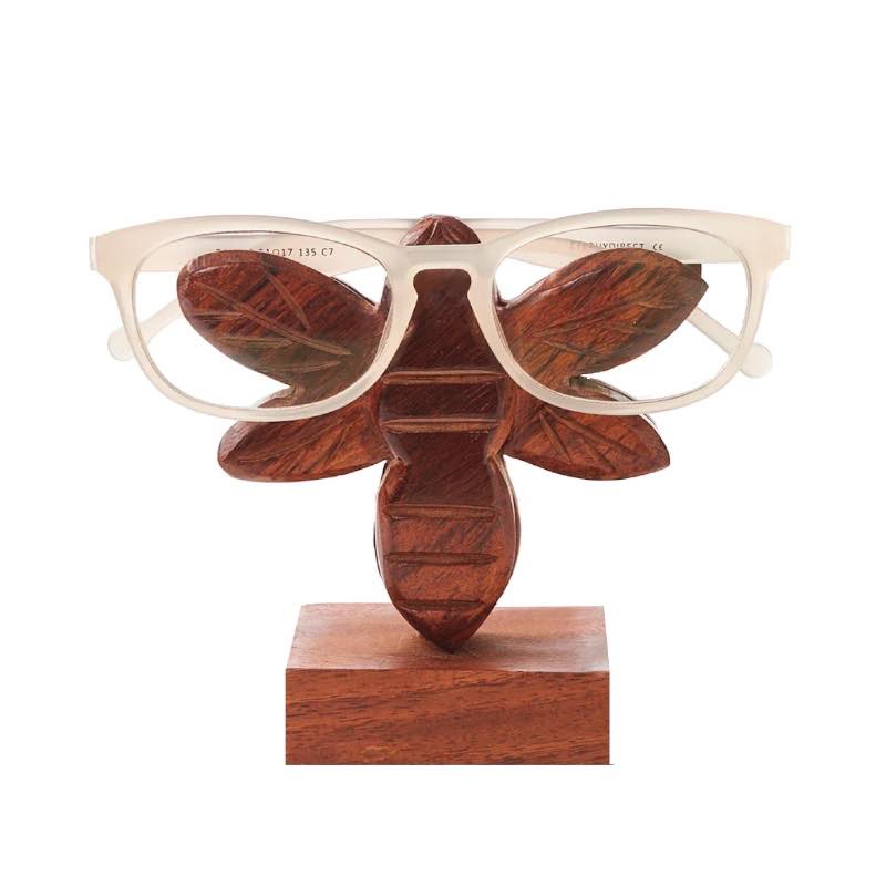 Hand-Carved Sheesham Wood Bee Eyeglass Holder