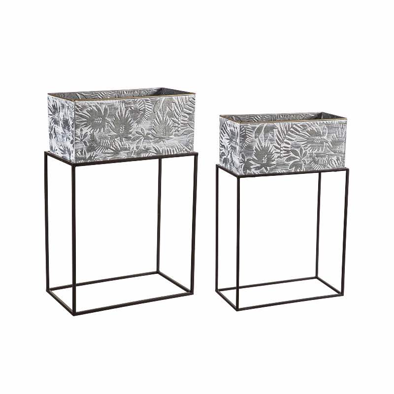 Metallic Embossed Floral Planters, Set of 2