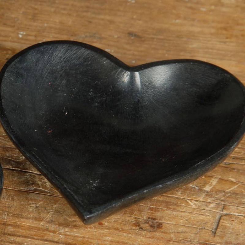 Hand-Carved Black Soapstone Heart Bowl