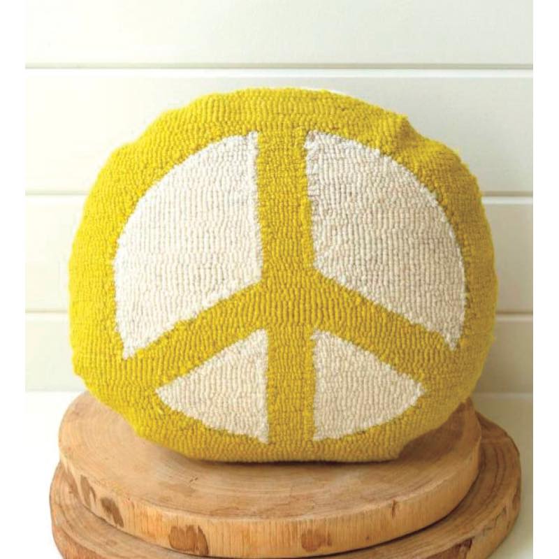 Peace Sign Hand-Hooked Accent Pillow