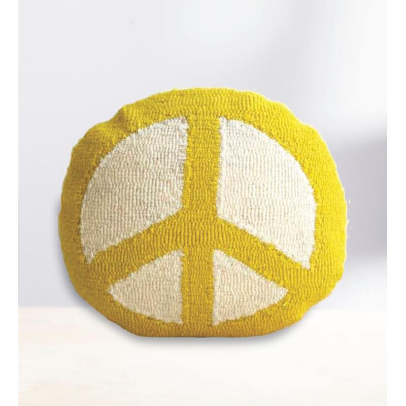 Peace Sign Hand-Hooked Accent Pillow