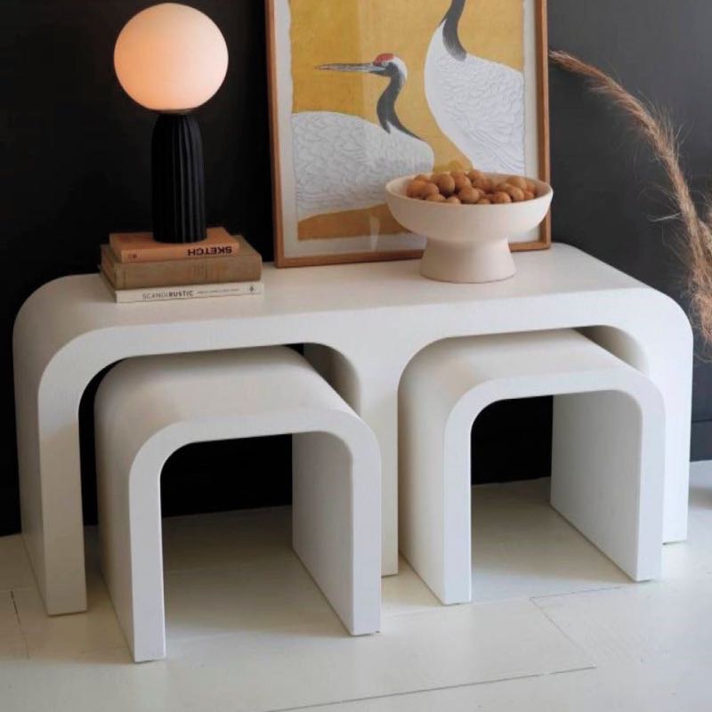 White Wood Rectangle Console with Nesting Accent Tables