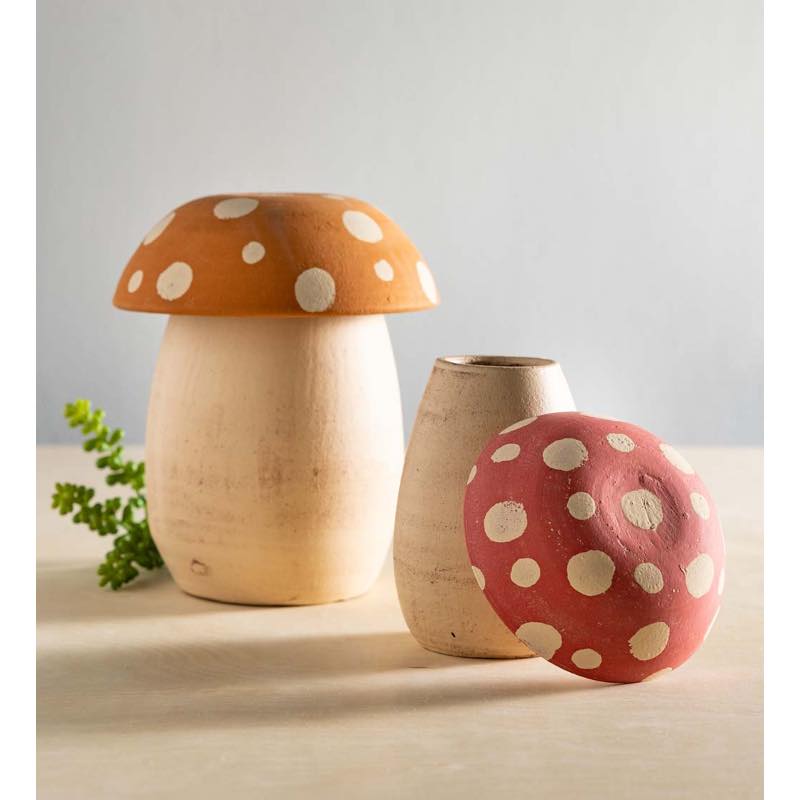 Clay Mushroom Canisters, Set of 2